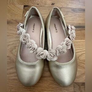 Mayoral Gold Kids Dress Shoes with Floral Detail